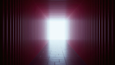 3d rendering of an empty corridor with a light in the endの素材