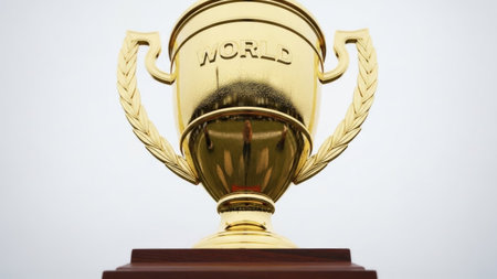Trophy cup on a white background. Close-up image.の素材