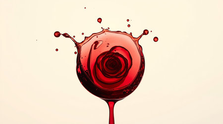 Red wine splash with rose on white background. 3d illustration.の素材