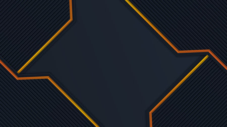 Abstract 3D black technology background overlap layers on dark space with orange light effect decoration. Modern graphic design template elements for poster, flyer, brochure, or bannerのイラスト素材