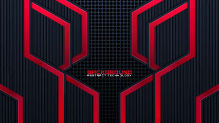 abstract metallic red shiny color black frame layout modern tech design vector template backgroundのイラスト素材