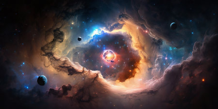 illustration of a galaxy, complete with stars, nebulae, and celestial bodies