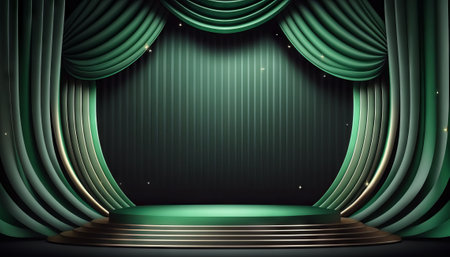 Green soft pastel Curtain Stage Award Background. Trophy on green Carpet pastel Background. Modern Abstract Design Template. LED Visual Motion Graphicsの写真素材