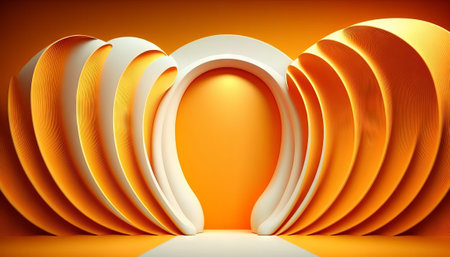 orange soft pastel Curtain Stage Award Background. Trophy on orange Carpet pastel Background. Modern Abstract Design Template. LED Visual Motion Graphicsの写真素材