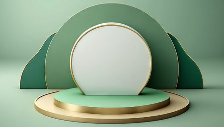 Green soft pastel podium ramadhan Background. islamic ornament on green Carpet Background. Modern Abstract Design Templateの素材