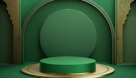 Green soft pastel podium ramadhan Background. islamic ornament on green Carpet Background. Modern Abstract Design Templateの素材