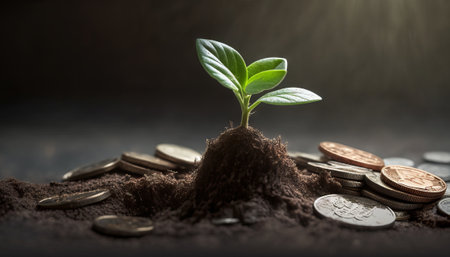 Growing Money - Plant On Coins - Finance And Investment Conceptの素材