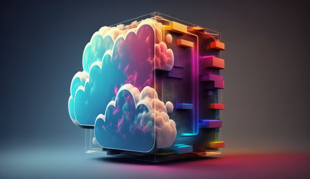 digital cloud storage icon server online social network, background 3d illustration rendering, abstract futuristic technologyの素材
