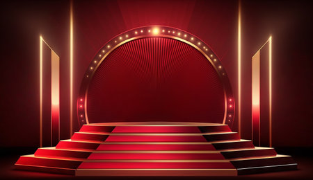 Stage podium with lighting, Stage Podium Scene for Award Ceremony on red Backgroundの素材