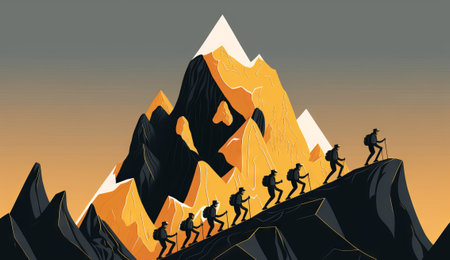 A Leader Guides his Team to Success on the Mountainの素材