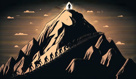 A Leader Guides his Team to Success on the Mountainの素材