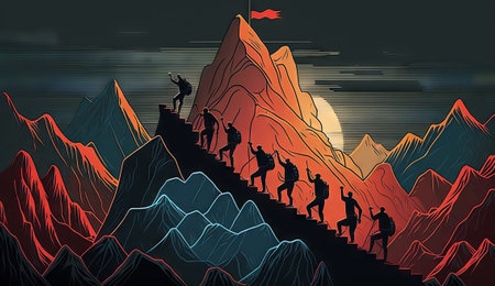 A Leader Guides his Team to Success on the Mountainの素材