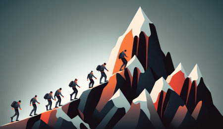 A Leader Guides his Team to Success on the Mountainの素材