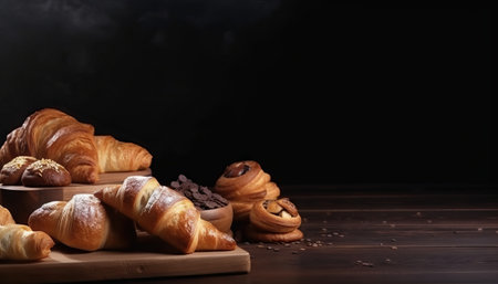 Croissants and bread frame with copy spaceの素材