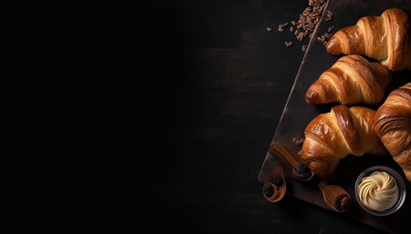 Croissants and bread frame with copy spaceの素材