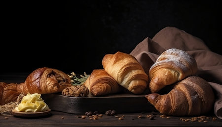 Croissants and bread frame with copy spaceの素材