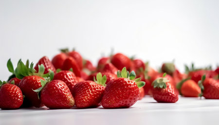 Fresh ripe strawberries on white backgroundの素材
