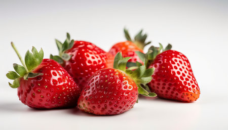 Fresh ripe strawberries on white backgroundの素材