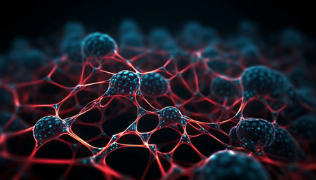 Biotech cell interconnected lines. 3D illustration, biotechnology or biotechの素材