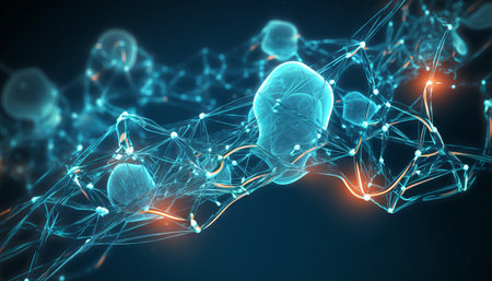 Biotech cell interconnected lines. 3D illustration, biotechnology or biotechの素材
