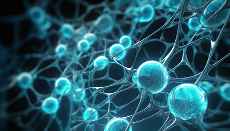 Biotech cell interconnected lines. 3D illustration, biotechnology or biotechの素材
