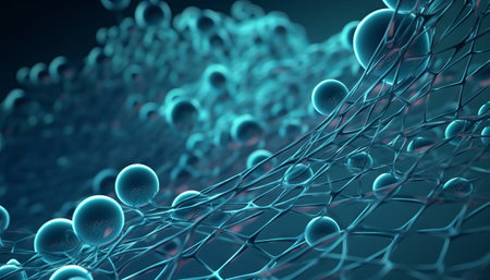 Biotech cell interconnected lines. 3D illustration, biotechnology or biotechの素材