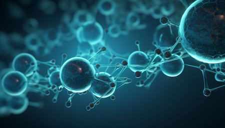 Biotech cell interconnected lines. 3D illustration, biotechnology or biotechの素材