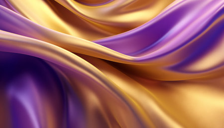 Abstract Background with 3D Wave Bright Gold and Purple Gradient Silk Fabricの素材