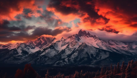 mountain range at dusk with dramatic cloudsの素材