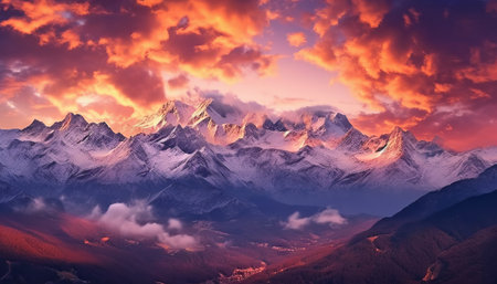 mountain range at dusk with dramatic cloudsの素材