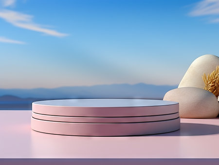 Pastel colors shapes on natural pastel colors abstract background. Minimal cylinder podium. Scene with geometrical forms. Empty showcase, cosmetic product presentationの素材