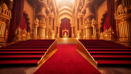 Red Carpet Bollywood Stage, Maroon Steps Spot Light Backdrop of the Golden Regal Awardsの素材