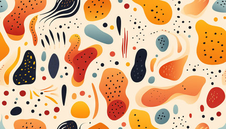 Seamless pattern with hand drawn abstract shapes and floral elementsの素材