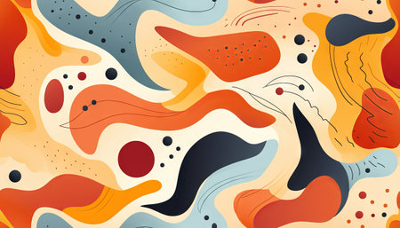 Seamless pattern with hand drawn abstract shapes and floral elementsの素材