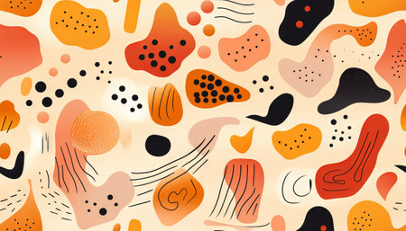 Seamless pattern with hand drawn abstract shapes and floral elementsの素材