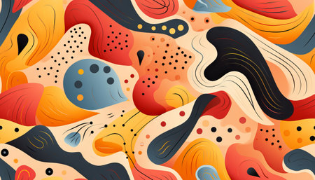 Seamless pattern with hand drawn abstract shapes and floral elementsの素材