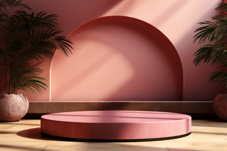 3D render of a minimal abstract background with an empty podium, vacant pedestal, modern stage, and showcaseの素材
