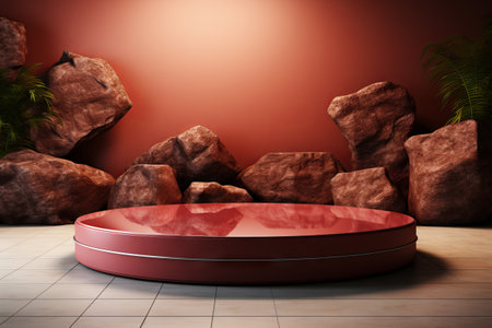 3D render of a minimal abstract background with an empty podium, vacant pedestal, modern stage, and showcaseの素材