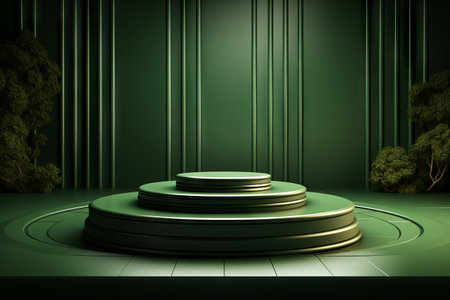 3D render of a minimal abstract background with an empty podium, vacant pedestal, modern stage, and showcaseの素材