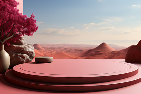 3D render of a minimal abstract background with an empty podium, vacant pedestal, modern stage, and showcaseの素材