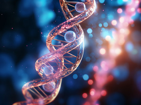 a dna strand in a blue background, in the style of light magenta and bronze,の素材