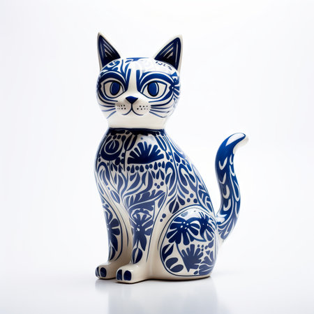 Ceramic cat figurine on a plain white background without shadowsの素材
