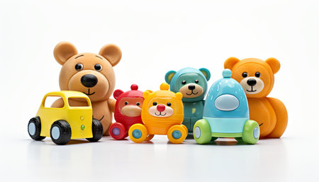 A set of colorful children's toys isolated on a white backgroundの素材