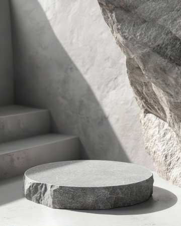 Stone and rock round podium pedestal for brand product exhibition template for ads designの素材