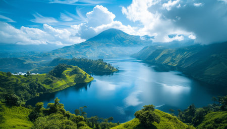 Panoramic view of the lake Batur, Bali, Indonesiaの素材
