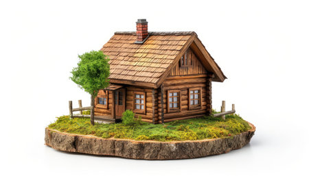 simple wooden house isolated on white backgroundの素材