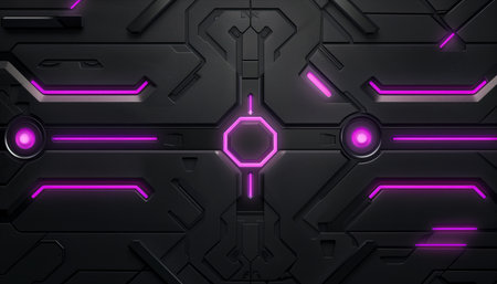 A black futuristic panel with glowing pink lines creating a visually captivating and abstract imageの素材