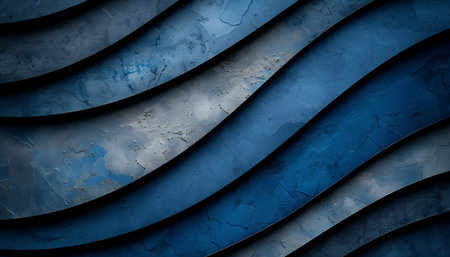 A close-up of a textured, curved blue surface with a geometric pattern, creating an abstract and modern design.の素材