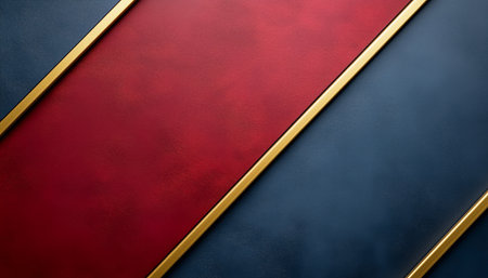 A diagonal arrangement of red and blue textured surfaces separated by a gold stripe.の素材
