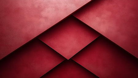 A close-up shot of an abstract geometric pattern created by overlapping red leather squares.の素材